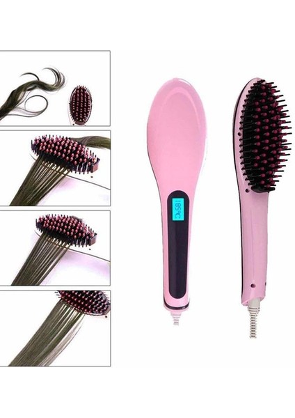 Elektrikli Saç Düzleştirici Tarak Saç Düzleştirici Fırça Sıkı Dişli Pembe - M013B781-N65