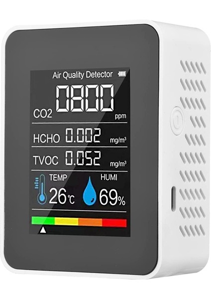 5 Arada 1 Hava Kalitesi Monitörü Tvoc Hcho Sıcaklık Nemi Co2 Metre, USB Şarj Edilebilir Co2 Dedektörü Beyaz (Yurt Dışından)