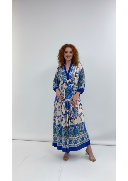 Büyük Beden Çiçek Desenli Uzun Kol Elbise fiyatları