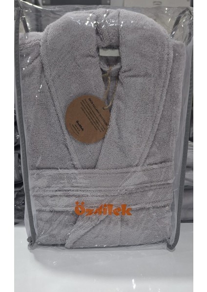 Seri Sonu Pvc Çantalı Tekli Bornoz %100 Pamuk L Beden Gümüş