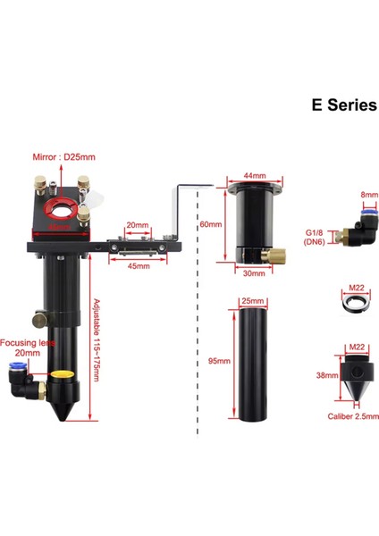 Lens Dia Için Co2 Lazer Kafası E Serisi: 20MM Fl: 50.8 ve 63.5 Mm, Lazer Gravür Kesme Makinesi Için Uygun Ayna 25MM (Yurt Dışından) fiyatları