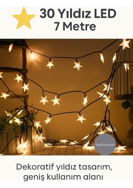 Su Geçirmez Solar Güneş Enerjili 30 Yıldızlı LED Işık Zinciri – 7 Metre, 8 Fonksiyon, Günışığı Bahçe fiyatları