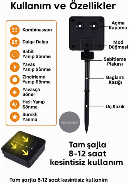 Su Geçirmez Solar Güneş Enerjili 30 Yıldızlı LED Işık Zinciri – 7 Metre, 8 Fonksiyon, Günışığı Bahçe modelleri