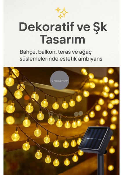 30 LED 6 Metre Sarı Solar LED Işık Su Geçirmez Bahçe Balkon Teras Ağaç Aydınlatması 8 Modlu modelleri