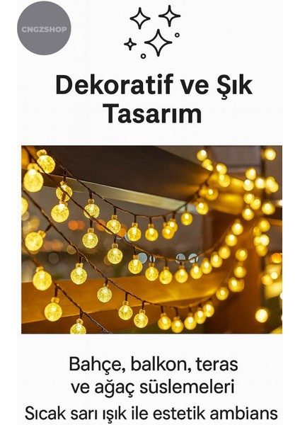 30 LED 6 Metre Sarı Solar LED Işık Su Geçirmez Bahçe Balkon Teras Ağaç Aydınlatması 8 Modlu fırsatları