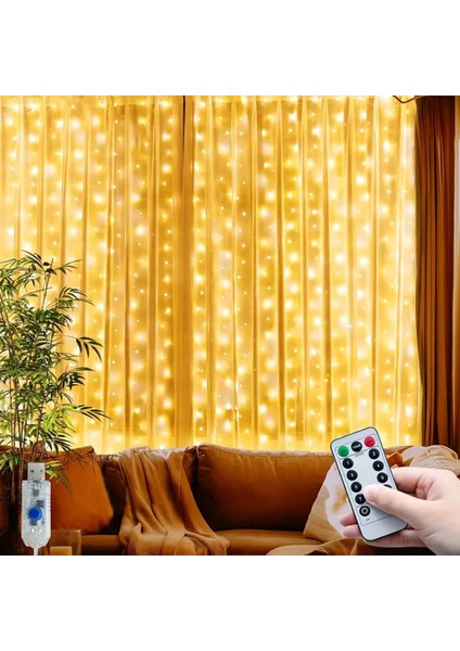 Perde Süsleme Ledi Perde Peri LED 3m x 3m (300CM x 300 Cm) 300 Adet LED Işıklandırma Sarı fiyatları