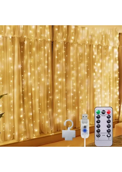 Perde Süsleme Ledi Perde Peri LED 3m x 3m (300CM x 300 Cm) 300 Adet LED Işıklandırma Sarı