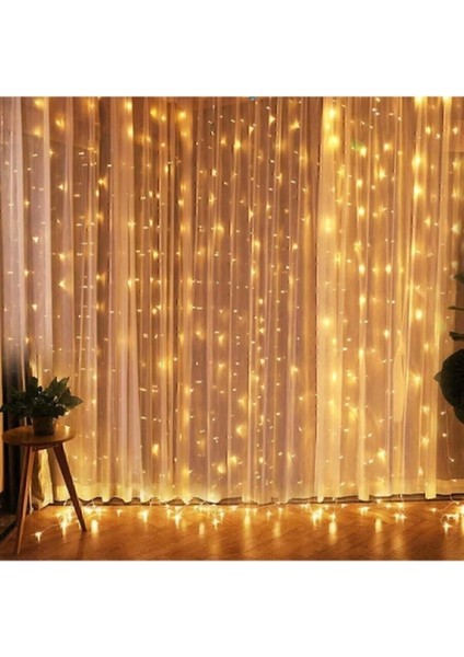 Perde Süsleme Ledi Perde Peri LED 3m x 3m (300CM x 300 Cm) 300 Adet LED Işıklandırma Sarı