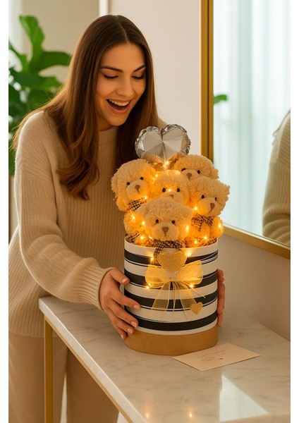 Premium Silindir Hediye Kutusunda, Kalp Balonlu LED Işıklı 6’lı Taba Ayıcık Buketi,öğretmenler Günü Hediyesi - Sınıf Öğretmenine Hediye indirimleri