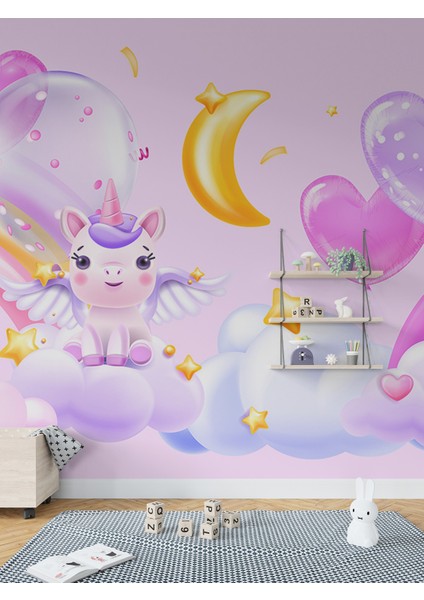 Unicorn Temalı Duvar Kağıdı -Isı ve Ses Yalıtımı Yırtılmaz