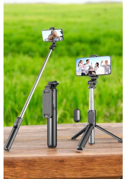 Tripod Kablosuz Bluetooth Bağlantılı Selfie Çubuğu 360 Derece Dönebilen - M386R287-K99386 fırsatları
