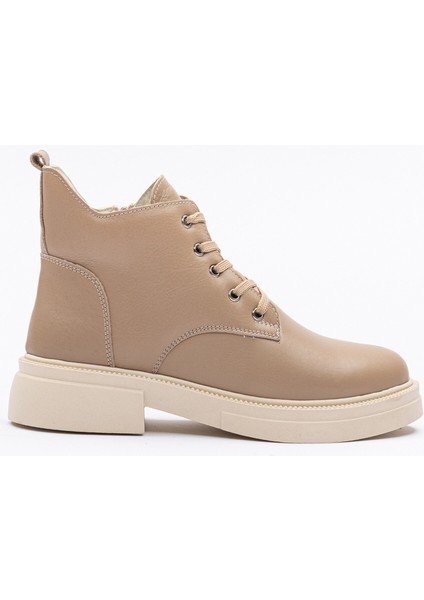 Kadın Bej Deri Görünümlü Fermuarlı Günlük Bot fiyatları