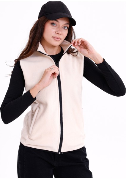 Kadın Slim Fit Tam Fermuarlı Polar Yelek