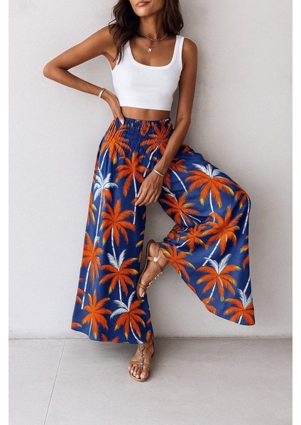 Kadın Yüksek Bel Lastikli Desenli Süprem Pantolon
