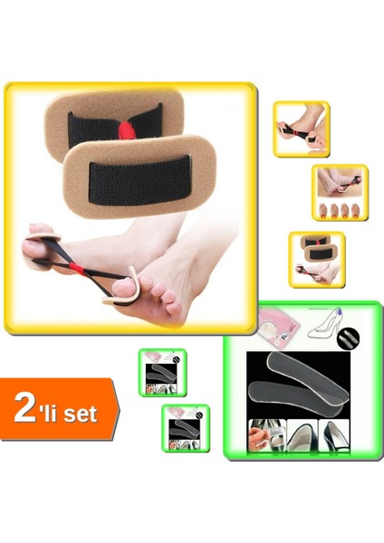 Ayak Vurma Önleyici Silikon Koruyucu 2li + 2 Adet Baş Parmak Düzeltici Egzersiz Lastiği - R3TN8K