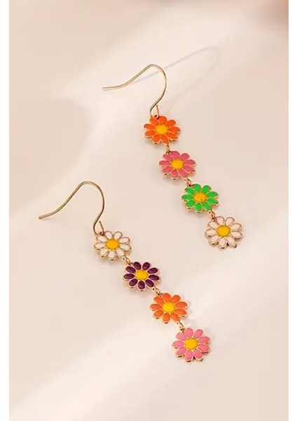 Sallantılı Karışık Renkli Papatya Model Mineli Trend Yeni Sezon Küpe Seti fiyatları