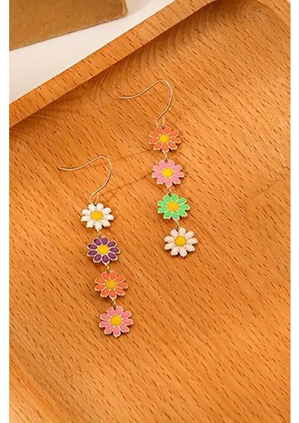 Sallantılı Karışık Renkli Papatya Model Mineli Trend Yeni Sezon Küpe Seti modelleri