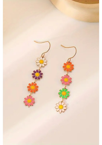 Sallantılı Karışık Renkli Papatya Model Mineli Trend Yeni Sezon Küpe Seti fırsatları