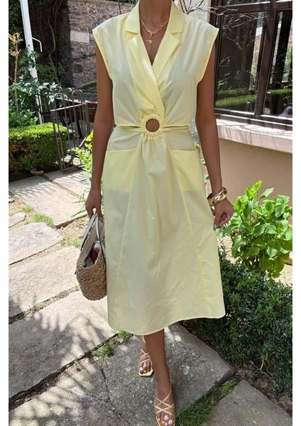 Göbeği Halka Detaylı Midi Boy Elbise 2896