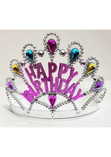 Gümüş Renk Happy Birthday Yazılı Doğum Günü Tacı 60 cm fiyatları