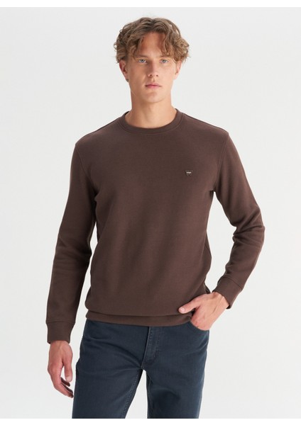 Bisiklet Yaka Koyu Kahve Erkek Sweatshırt MW242262024 Kahverengi Sweatshirt