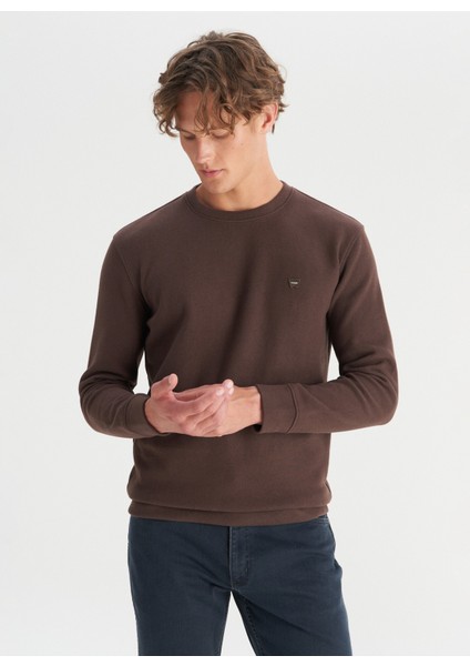 Bisiklet Yaka Koyu Kahve Erkek Sweatshırt MW242262024 Kahverengi Sweatshirt modelleri