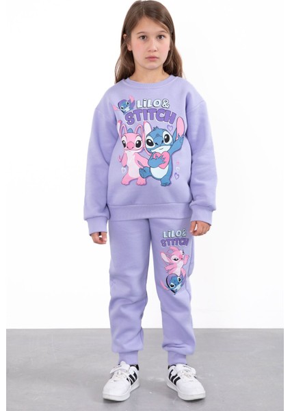 Lila Sevimli Simli Karakter Baskı Şardonlu Kız Çocuk Eşofman Takım 23295 fırsatları