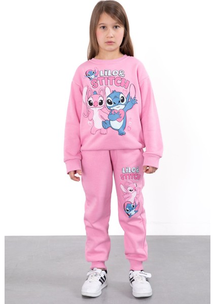 Pembe Sevimli Simli Karakter Baskı Şardonlu Kız Çocuk Eşofman Takım 23294 indirimleri