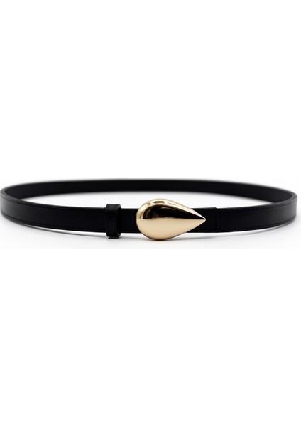 Damla Tokalı Kadın Siyah Ince Suni Deri Kemer – Elbise Kemeri, Pantolon Kemeri