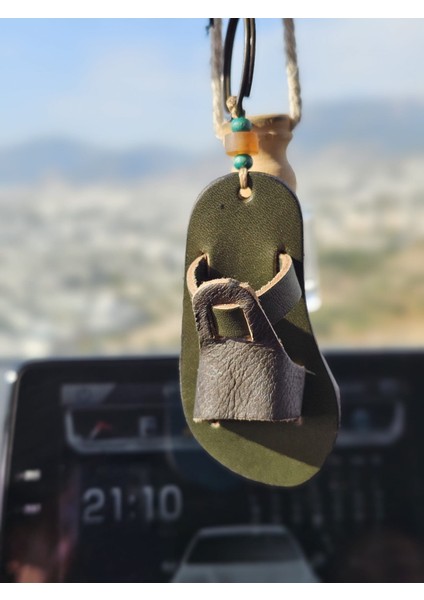 Hakiki Deri El Yapımı Sandalet Anahtarlık, Ayna Süsü, Çanta Süsü