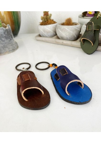 Hakiki Deri El Yapımı Sandalet Anahtarlık, Ayna Süsü, Çanta Süsü modelleri