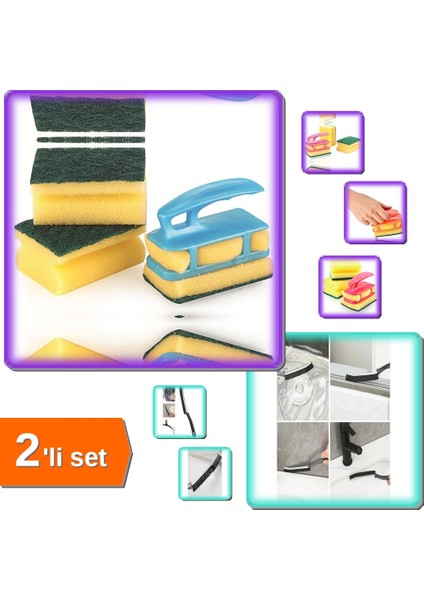 Süngermatik + 3 Adet Bulaşık Süngeri Hediyeli + Derz Temizleme Fırçası Ince Kıl 2li Set Q8F4M1
