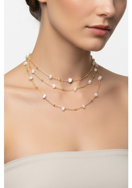 Çelik 3’lü Düzensiz Şekilli Topçuklu Zincir Kolye Çelik Kolye Hediye Kolye