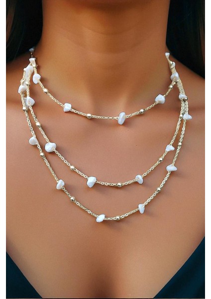 Çelik 3’lü Düzensiz Şekilli Topçuklu Zincir Kolye Çelik Kolye Hediye Kolye modelleri