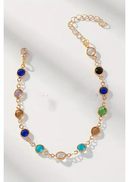 Renkli Kolye ve Bileklik Set Yeni Tasarım Özel Seri Zirkon Taşlı Kolye ve Bileklik Altın Kaplama modelleri