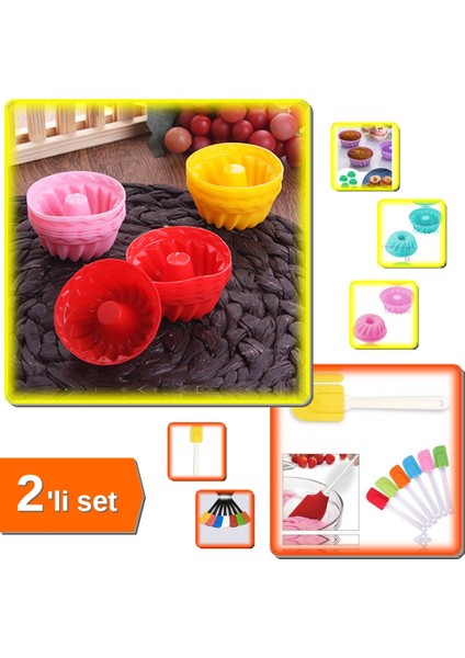 Renkli Silikon Spatula + Silikon 6 Adet Muffin Kek Kalıbı – Isıya Dayanıklı Mutfak Seti 2li M8F2ZT