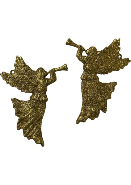 2'li Yılbaşı Ağacı Simli Melek Süs Altın 11,5 cm