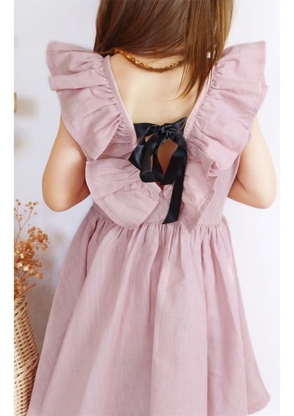 Kız Bebek Pudra Cherry Fiyonklu Fırfırlı Elbise Toka Takım modelleri