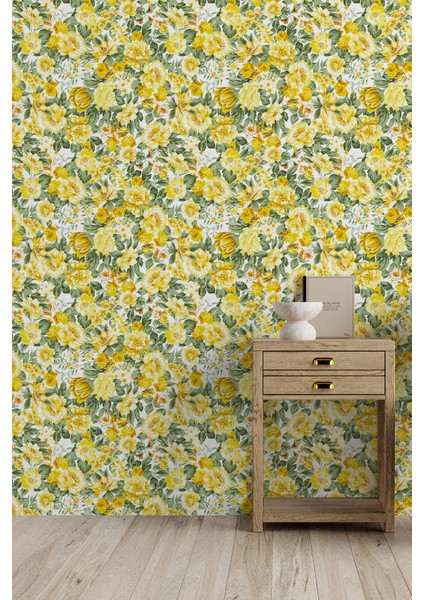 Sarı Çiçekli Duvar Kağıdı -Isı ve Ses Yalıtımı Yırtılmaz fiyatları