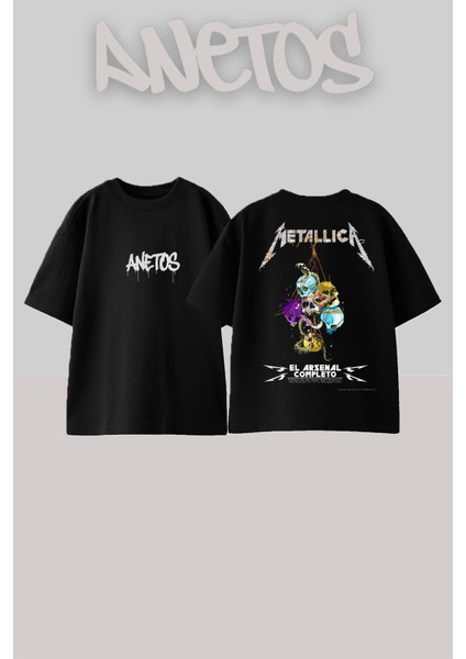 Metallica 18 Tasarım Sırt Baskılı Pamuk Siyah Oversize T-Shirt