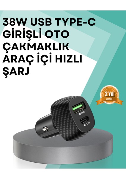 Çift Cihaz Destekli 38W Güçlü Çakmaklık Araç Şarj Cihazı - T640G929-Z96640