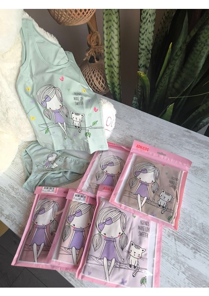 Kız Çocuk Atlet Külot Takım 6'lı %100 Pamuk Nefes Alabilen