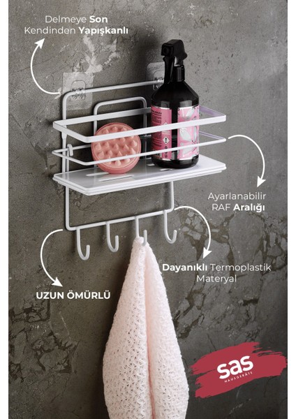 4 Kancalı Yapışkanlı Ayarlanabilir Banyo Duş Rafı – Paslanmaz Kristal Şampuanlık (Yapıştır/vidala) Beyaz - Lş-01 - Bbbk fiyatları
