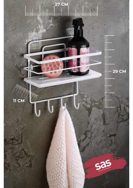 4 Kancalı Yapışkanlı Ayarlanabilir Banyo Duş Rafı – Paslanmaz Kristal Şampuanlık (Yapıştır/vidala) Beyaz - Lş-01 - Bbbk modelleri