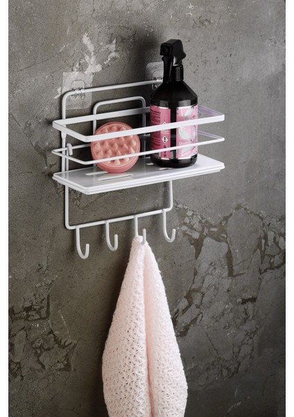 4 Kancalı Yapışkanlı Ayarlanabilir Banyo Duş Rafı – Paslanmaz Kristal Şampuanlık (Yapıştır/vidala) Beyaz - Lş-01 - Bbbk fırsatları