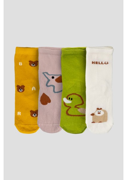 4 Çift Pamuklu Kız Çocuk Soket Çorap