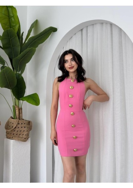 Katalina Gül Düğmeli Elbise