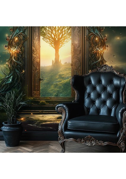 Yeşil Manzara Tek Parça 3D Duvar Kağıdı -Isı ve Ses Yalıtımı Yırtılmaz