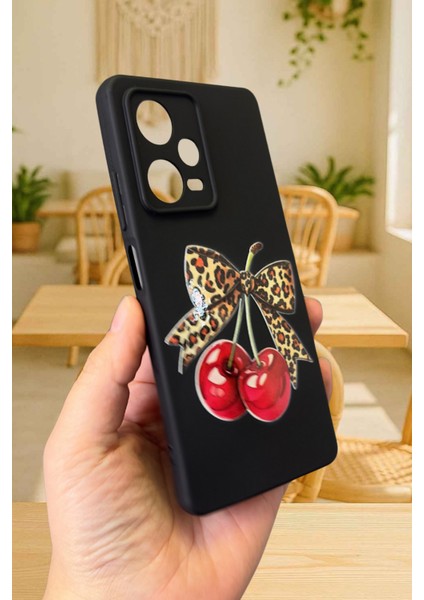 Redmi Note 12 Pro 5g Uyumlu Kiraz Leopar Fiyonk Desenli Silikon Darbe Emici Rubber Kılıf modelleri