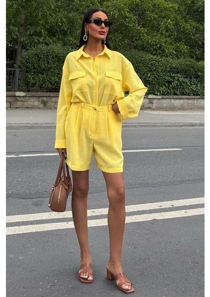 Gömlek ve Şort Flamlı Keten Takım 10130